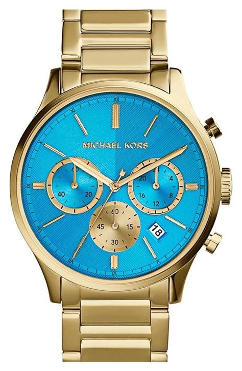 michael kors blue and gold watch|More.